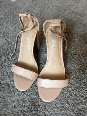 Nude Block Heel Ankle Strap Sandals - Women